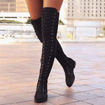 Women'S Black Lace-Up Over Knee Flat Boots 13268079