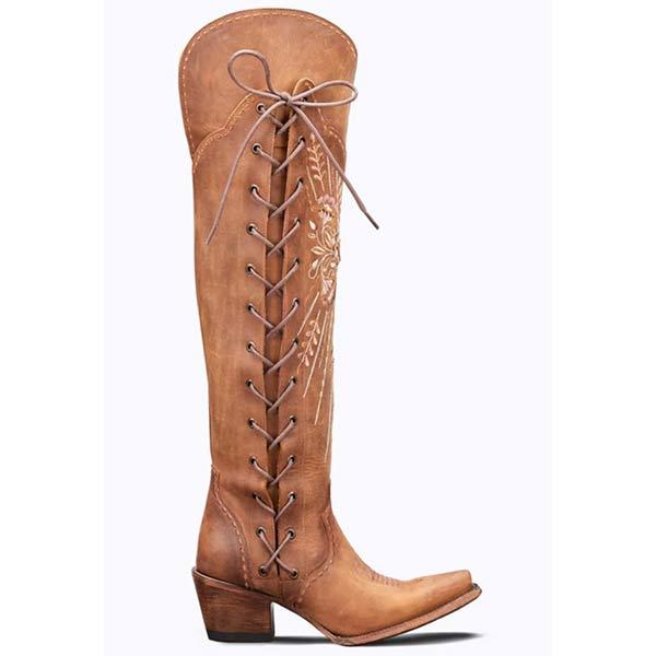 Women'S Side Zip Lace Up Tall Over Knee Boots 91269501C