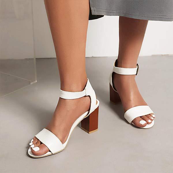 Women'S Retro Square Toe Strap Open Toe Chunky Heel Sandals 31005187C