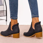 Women'S Black Short Chunky Heel Lace Martin Boots 64116845C