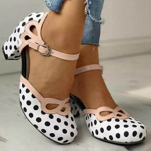 Women's Striped Polka Dot Color Block Hollow High Heels 29461423C