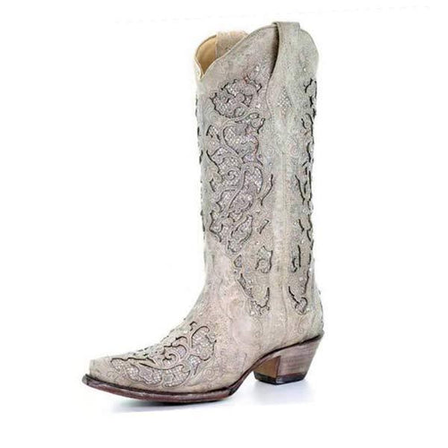 Women'S Vintage Embroidered Tall Block Heel Boots 10195293C