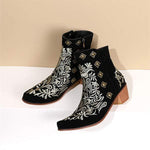 Women'S Vintage Embroidered Chunky Heel Booties 91324758C
