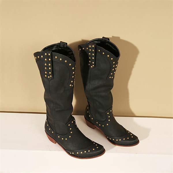 Women'S Metal Stud High Heel High Top Western Cowboy Boots 82750544C