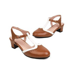 Women'S Retro Baotou Brogue Middle Heel Thick Heel T-Buckle Shoes 64068614C
