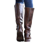 Women'S Belt Buckle Low Heel Leather Boots 07124597C