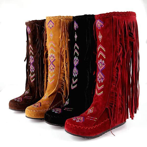 Women'S Ethnic Style Tassel Boots Flat Inner Boost High School Boots 42863239C