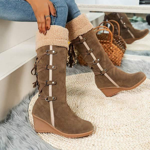 Women'S Cuffed Fluffy Platform Platform Wedge Boots 52971591C