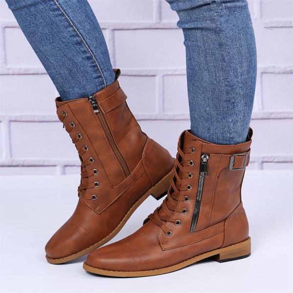 Women'S Vintage Lace Up Side Zip Martin Boots 01530057