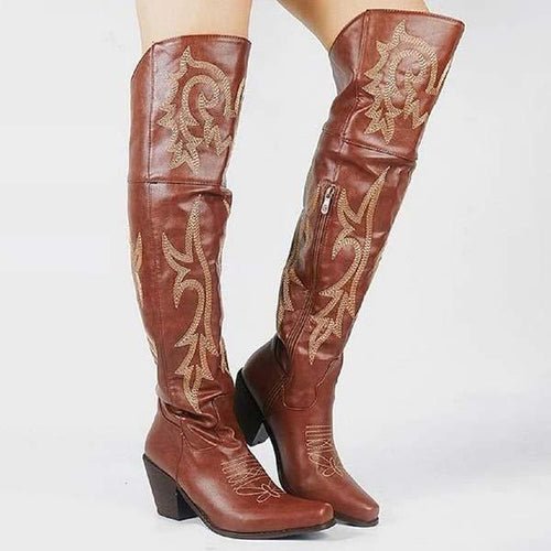 Women'S Vintage Chunky High Heel Over The Knee Boots 04028076C