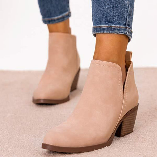 Women'S Short Chunky Heel Nude Boots Martin Boots 70484682