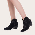 Women'S Embroidered Chunky Heel Ankle Boots 61298396C
