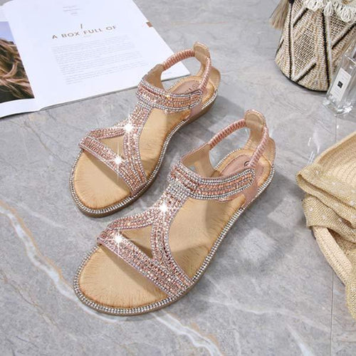 Women'S Bohemian Cutout Flat Rhinestone Sandals 25257889C