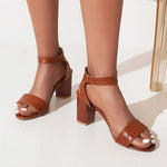 Women'S Retro Square Toe Strap Open Toe Chunky Heel Sandals 31005187C