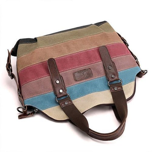 Canvas Casual Retro Contrast Color Patchwork Bag 65188019C