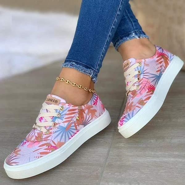 Women'S Round Toe Printed Lace-Up Casual Shoes 53893327C