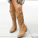 Women'S Mid Heel Suede Burnt Side Zipper Tall Boots 85730699C