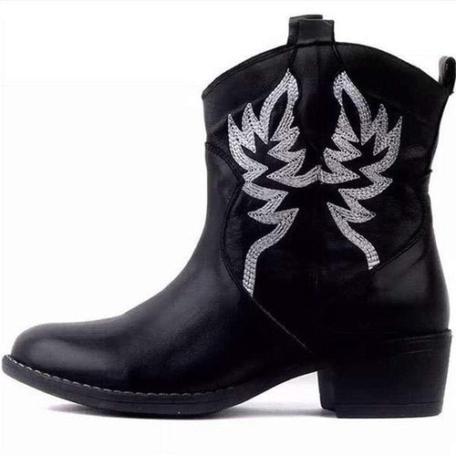 Women'S Embroidered Short Mid Heel Martin Boots 59345140C