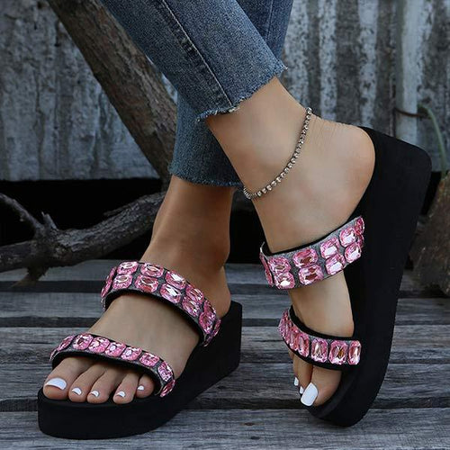 Women'S Rhinestone Fashion Platform Wedge Flip Flops 78543085C