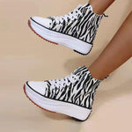 Women's Muffin Platform Round Toe Canvas Lace-up Casual Shoes 79976080C