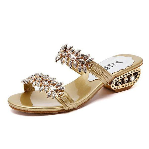 Women'S Fashion Rhinestone Square Heel Open Toe Slippers 45307560C