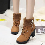 Women'S Rough-Heeled Lace-Up Rhinestone Woolly Boot 28875788C