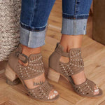 Women'S High Heel Block Heel Open Toe Back Zipper Sandals 21603501C