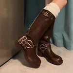 Women's Retro Solid Color Chunky Heel High Boots 56419462C