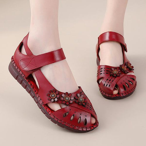 Women's Flat Ethnic Style Hollow Small Floral Sandals 13694648C