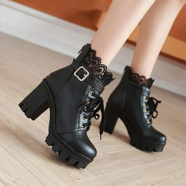 Women'S Chunky Heel Platform Lace Ankle Boots 31089323C