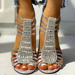 Women'S Rhinestone High Heel Fish Mouth Shoes Chunky Heel Roman Sandals 83391670