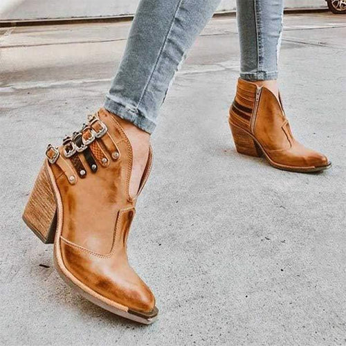 Women'S Belt Buckle Chunky Heel Ankle Boots 11599060C