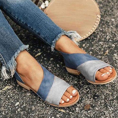 Women'S Flat Color Block Open Side Open Mouth Sandals 10724155C