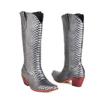 Women'S Pointed Toe Block Heel Snake Embossed Western Boots 22806757C
