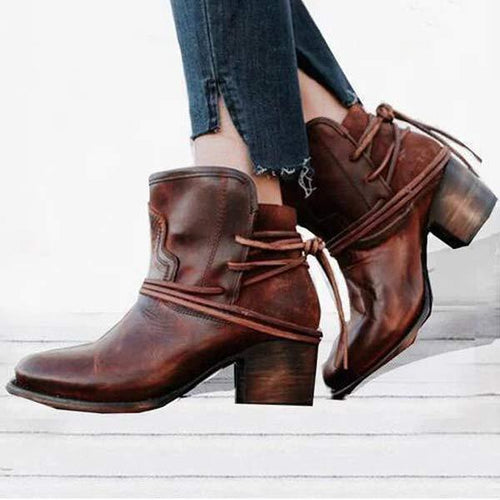 Women'S Vintage Back Lace Up High Heel Booties 34320110C