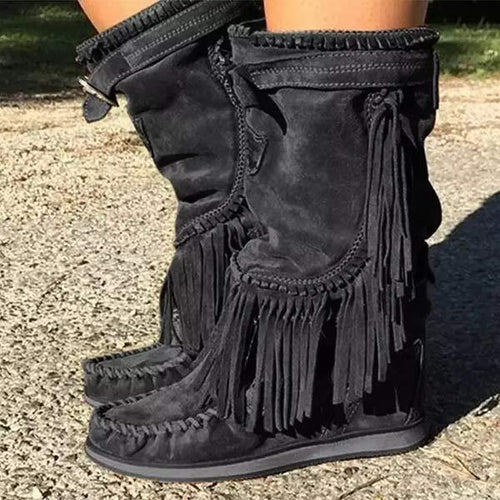 Women'S Tassel Mid Calf Boots 00622148C