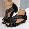 Women's Low Heel Fashion Rhinestone Hollow Chunky Heel Shoes 97671001C