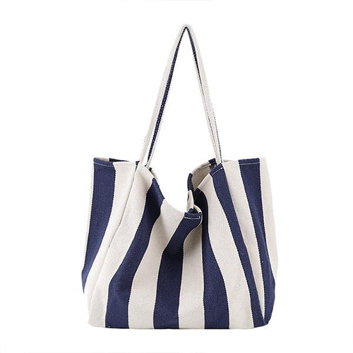 Women's Retro Stripe Large Capacity Shoulder Canvas Bag 43809237C