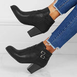 Women'S Cross Strap Fashion Chunky Heel Side Zip Martin Boots 23377232C