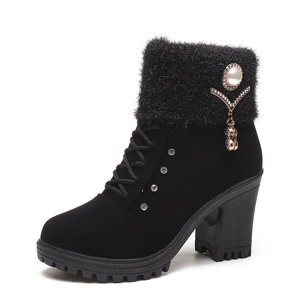 Women'S Rough-Heeled Lace-Up Rhinestone Woolly Boot 28875788C