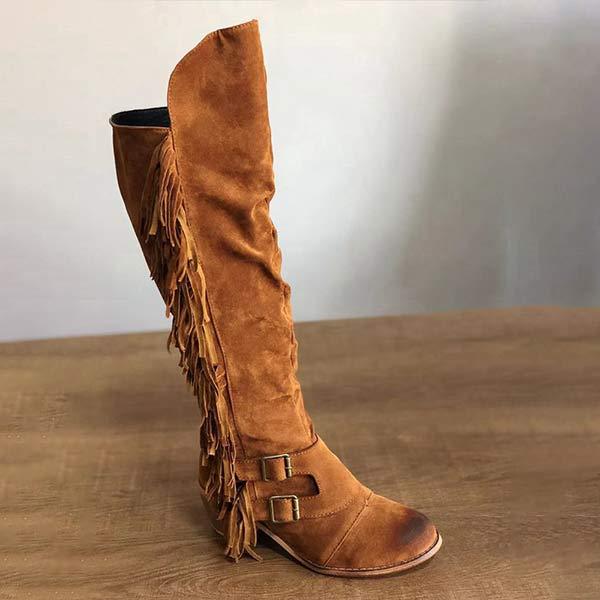 Women'S Chunky Heel Fringe Boots 39615366C