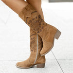 Women'S Mid Heel Suede Burnt Side Zipper Tall Boots 85730699C