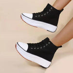 Women's Muffin Platform Round Toe Canvas Lace-up Casual Shoes 79976080C