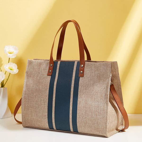 Women'S Large Capacity Simple Cotton Linen Plain Tote Bag 60433579