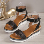 Women's Wedge High Heel Snake Print Platform Sandals 33082118C
