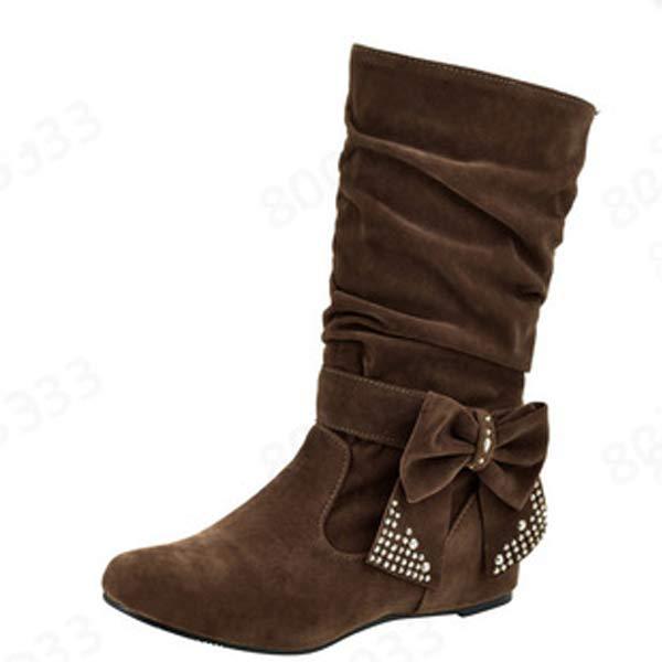 Women'S Suede Mid Boots Bow Inner Booster Ankle Boots 21776885C