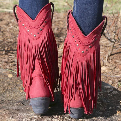 Women'S Mid-Heel Fringed Mid-Well Boots 46358446C