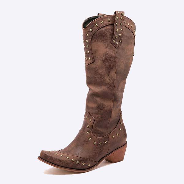 Women'S Metal Stud High Heel High Top Western Cowboy Boots 82750544C