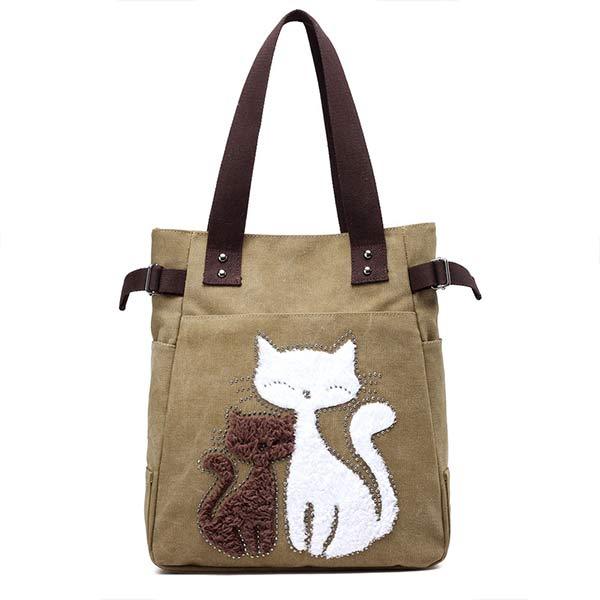 Women'S Cute Cat One Shoulder Casual Canvas Bag 92552559C