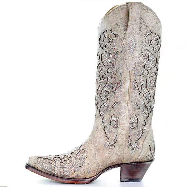 Women'S Vintage Embroidered Tall Block Heel Boots 10195293C